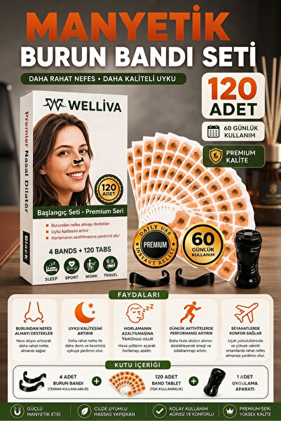 welliva Premium Mıknatıslı Burun Bandı Seti – 120 Adet (60 Çift) Horlama Azal...