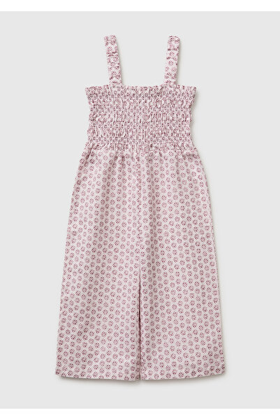 United Colors of Benetton Girl's powder pink all-over print romper with elast...