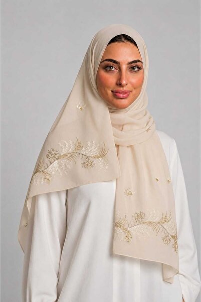 Veil Designer Boal Beige with Gold Embroidery on the Entire Embroidery 190*60