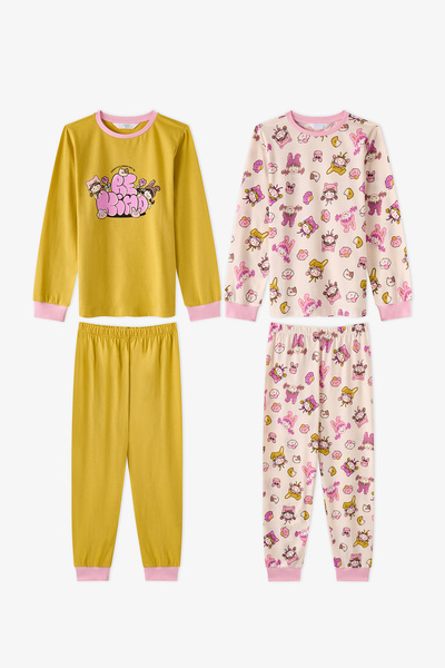 Penti Set pijamale din bumbac cu mâneci lungi, 2 piese, pentru fete, Kindly F...