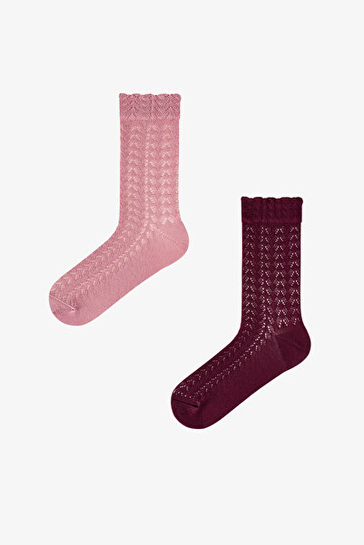 Penti Șosete roz Claret Red Silky Colosio din bumbac cu model ajurat, 2 perechi
