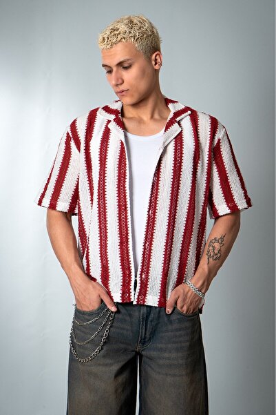 Plus Eighteen Striped Red Knitwear Men's Shirt