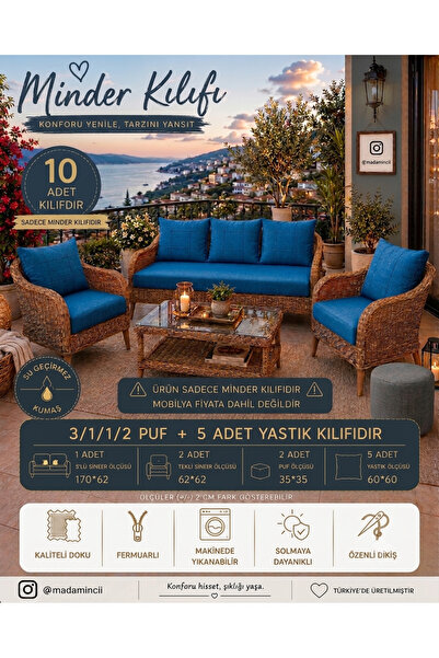 MADAMİNCİ Balkon Mobilya Minderi Bahçe Mobilyası Minder Kılıfı – Su İtici, Fe...
