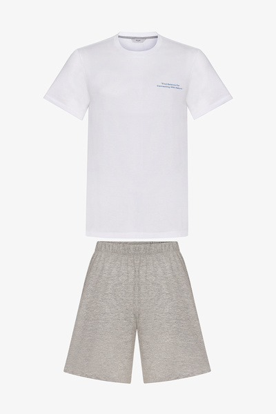 Penti Set de pijamale colorate pentru bărbați, gri calm, cu pantaloni scurți