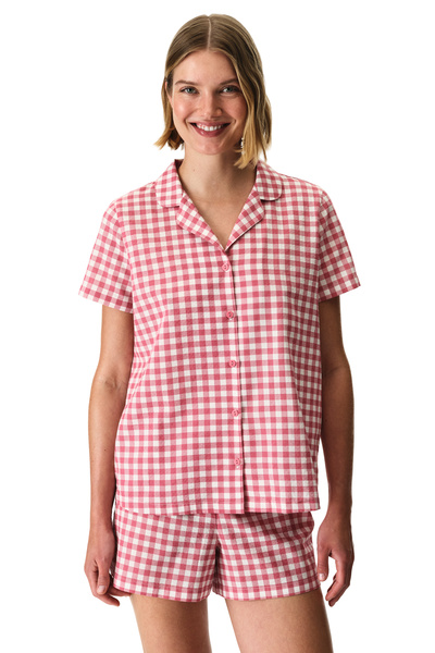 Penti Gül Kurusu Pink Gingham Gingham Patterned Short Sleeve Shirt Shorts Paj...