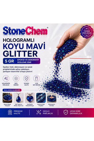 stonechem Koyu Mavi Glitter 5 gr Epoksi ve Dekoratif Süsleme Simi