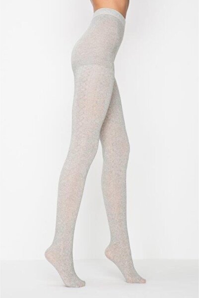 Penti Women's Light Gray Karina Self Patterned Thick Winter Pantyhose