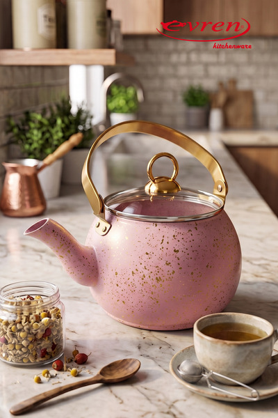 EVREN MUTFAK Evren Pembe(Pink) Granit Küre Bitki Çayı Demliği Çaydanlığı 2 lt.