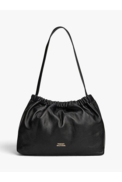 Tommy Hilfiger SOFT LEATHER SHOULDER BAG Kadın Siyah Çanta - AW0AW18307