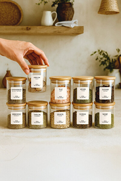 Kitchen Life 12-Piece Borosilicate Glass Spice Jar Set with Bamboo Spoons and...