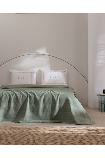 Madame Coco Mathilda Single 100% Cotton Flat Sheet Pique Set - Khaki