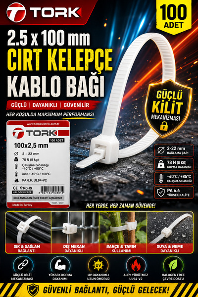 By mag Tork 2.5x100 mm Cırt Kelepçe Kablo Bağı Beyaz