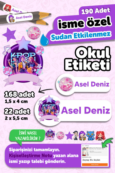 MSticker Okul Etiketi Kalem Defter isimli Etiket Isim Yazılabilen K Pop - 190...