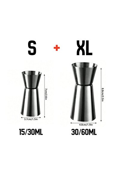 Choice3 S and XL 2pcs Stainless Steel Measuring Cup Cocktail Shaker Peg Measu...