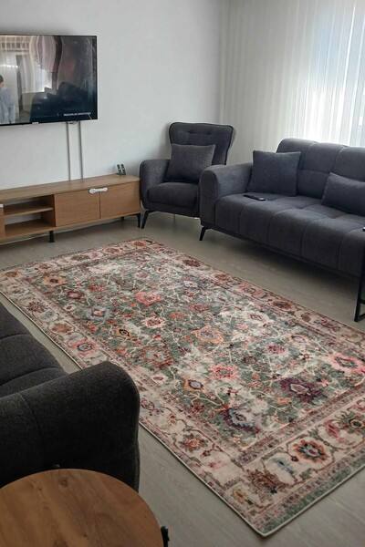 VOPTEKS Yeşil Halı Salon Halısı Makinede Yıkanabilir Kaymaz Taban Halı