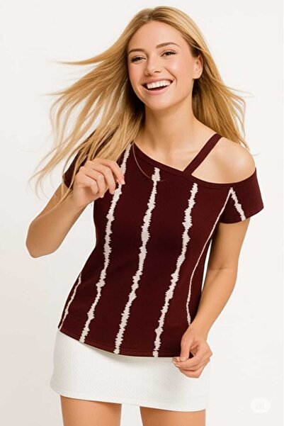 Generic Brand Shoulder Detail Digital Printed Single Jersey Fabric Blouse