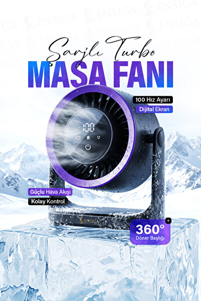 EN SİGA Şarjlı Turbo Masa Fanı 100 Hız Dijital Ekran Ayarlanabilir Başlıklı