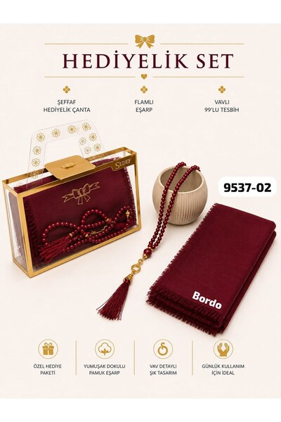 Sedef Hediyelik Çantalı Set Eşarp Tesbih