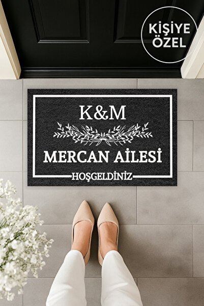 Dormot 1Modern Dijital Baskı - Siyah Kişiye Özel Paspas - Çeyiz Kapi Onu Pasp...