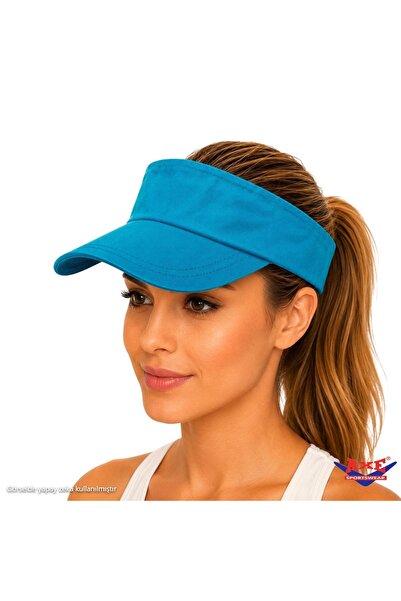 AXE SPORTSWEAR Cyan Blue Adjustable Velcro Back Visor Hat Uv Sun Protection C...