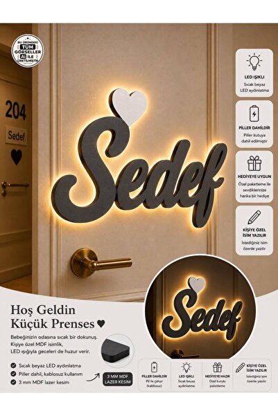 Windly Concept Kişiye Özel İsimli LED Işıklı Ahşap İsimlik Bebek Odası Duvar ...
