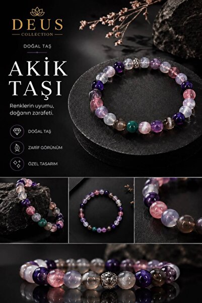 Akik Taşı Doğal Taş Bileklik El Yapımı Esnek İpli Unisex Doğal Taş Bileklik 8 mm