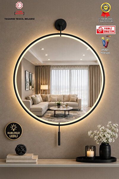 MetaQuartz Aksesuar Kablosuz Ledli Luxry Mirror Ayna Siyah 50x75 - 60x75 Cm D...