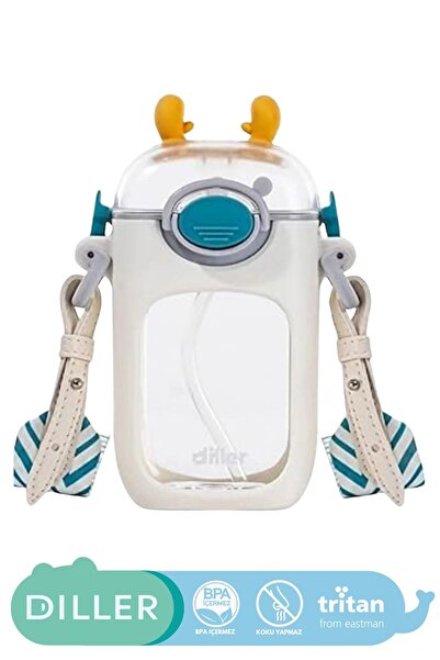 DILLER 400ml New Collection Cute Horned Neck Strap Tritan Children's Water Bo...