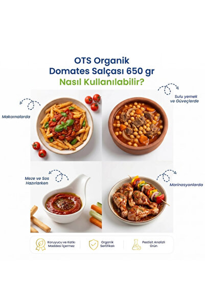 OTS Organik Domates Salçası 650 gr (Organik Sertifikalı, Pestisit Analizli)