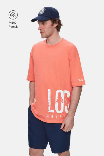 UCLA Igniso Tricou bărbătesc oversize, roz intens, cu guler rotund, imprimat,...