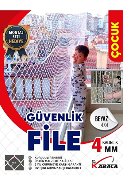 KARACAFİLE Çocuk Balkon Güvenlik Filesi 2.5x6 Mt 4mm İp Kalınlığı 4x4 Gözenek...
