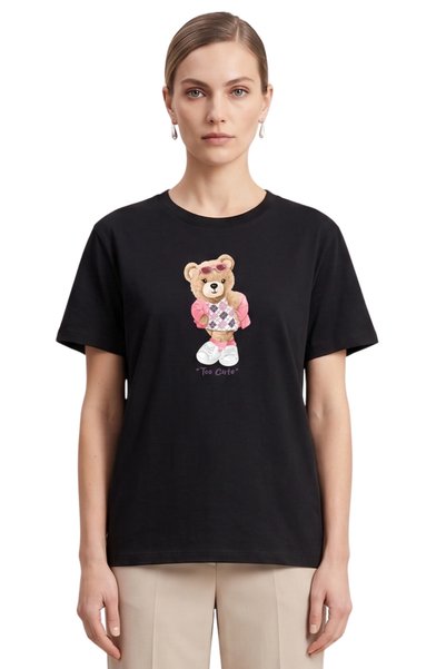 DK DAKSEL Daksel Women's Too Cute Teddy Bear Printed Oversize Cotton Crew Nec...