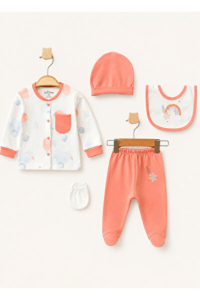 Aziz Bebe Rainbow Pattern Pocket Detailed 5-Piece Hospital Discharge Set