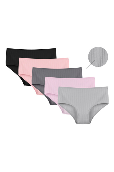 Donella 5-Pack Large Size Ribbed Cotton Lycra Women's Panties
