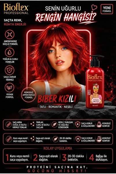 Bioflex Amonyaksız Biber Kızılı Renkli Saç Boyası 250 ml Kokusuz Su Bazlı Geç...