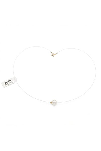 PIETRICELE Colier minimalist cu perlă de cultură și bilă din aur de 14K, cu î...