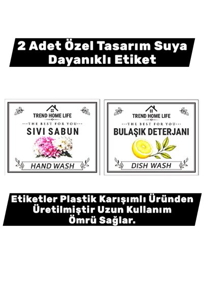 Trend Home Life Sticker Suya Dayanıklı Etiket Sıvı Sabun & Bulaşık Deterjanı ...