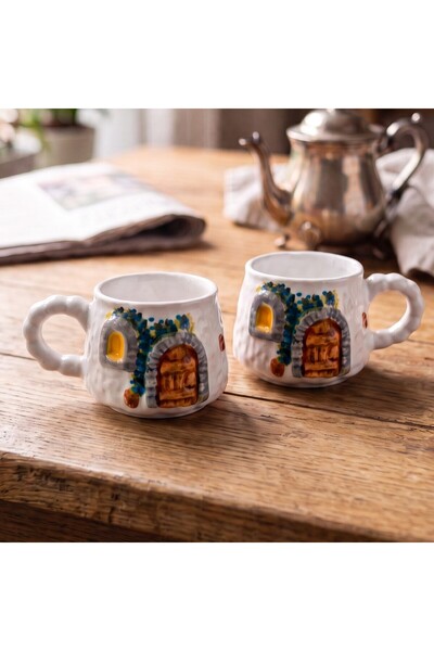 sharp&art Handcrafted, Double-Sided Embossed Pattern 2-Piece Cup-Mug Set, 5 D...