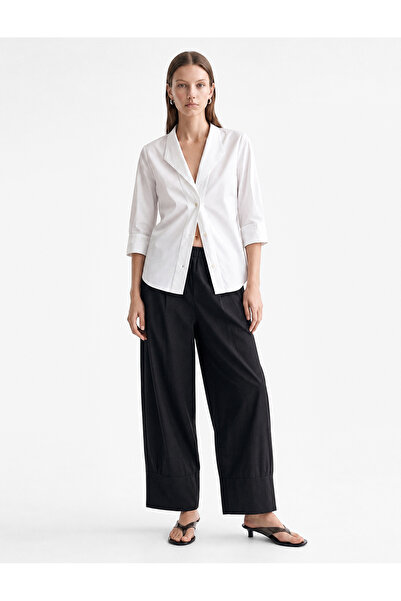 Koton Poplin Fabric Buttoned Turn-Down Collar 3/4 Sleeve Oversize Shirt