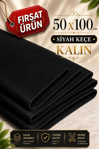 garaccu Siyah Kalın Keçe Kumaş 3 Mm Kalınlığında (50 X 100 Cm) Kalın Rulo Keçe