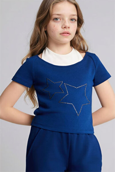 DeFacto Star Patterned Ribbed T-Shirt Girls G8647A826Sm