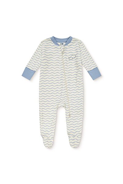 MOTHERCARE Erkek Bebek Tulum Çizgili Çıtçıtlı Bisiklet Yaka Long Sleeve Patikli