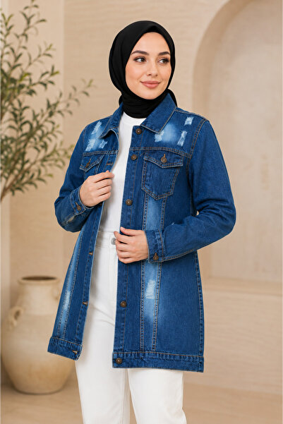 Missvalle Buttoned Denim Jacket Dark Blue 6096