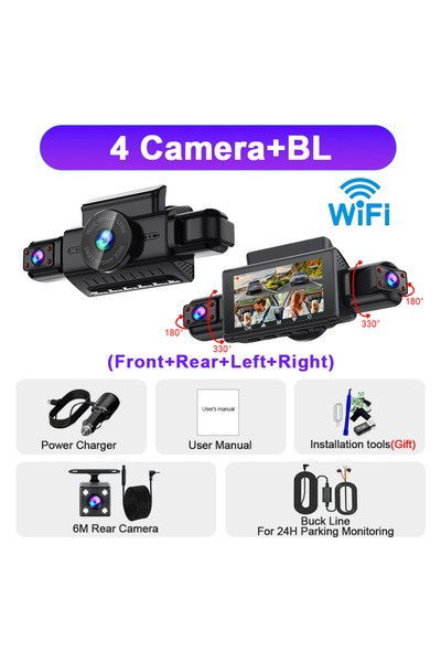 Choice13 64G 4 Camera-BL Dashcam for Cars 4 Channel Black Box WiFi Driving Ca...
