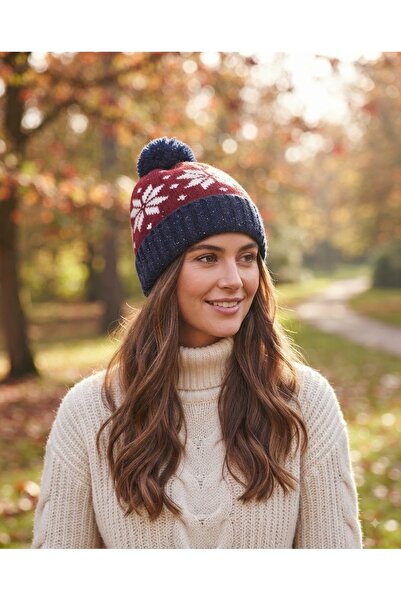 Fonem Unisex Pom-Pom Siala Beanie Fo 2678 Navy Blue - Patterned Knit, Warm an...
