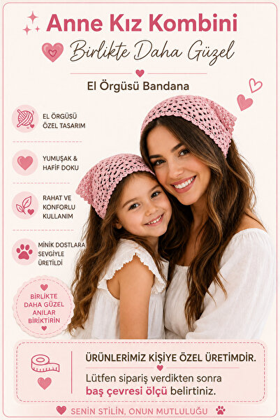 NEHOLİA Mother Daughter Combination Bandana Hand Knitted Hair Band Bohemian S...