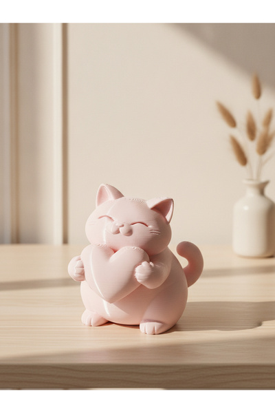Kalp Tutan Kedi Sevgililer Günü Hediyeliklik Dekoratif 8 Cm - Dekoratif Biblo ve 3D 8cm