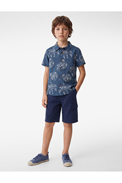 Koton Cotton Patterned Button Detailed Short Sleeve Shirt