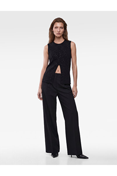Koton Buttoned Crew Neck Glittery Sleeveless Knitwear Blouse with Slit Detail