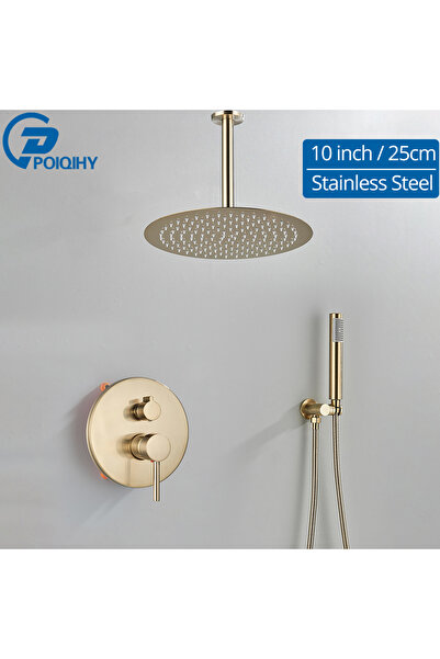 Choice Ceiling 10 inch Brushed Gold Shower Faucet Embedded In 2 Ways Shower M...